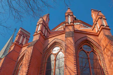 Poland, Silesia, Gliwice, st Peter and Paul Cathedral, sunlitの写真素材