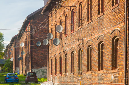 Poland, Upper Silesia, Zabrze, Borsigwerk company town, sunlit in the springtimeの写真素材
