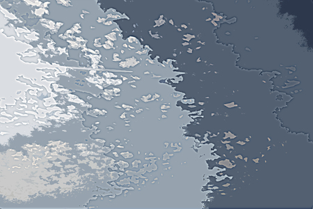 White and blue background texture. Abstract map with north shoreline, sea, ocean, ice, mountains, clouds. The surface of fantasy planet. Bird's-eye view.の写真素材