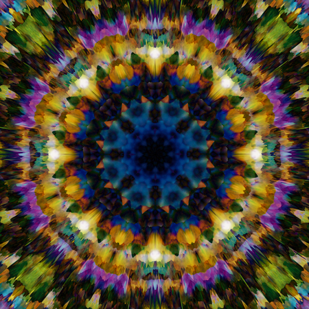 Abstract radial floral background. Fantasy ethnic pattern. Colorful kaleidoscope texture. Decorative mandala ornamentの写真素材