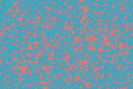 Living Coral color of the Year 2019. Bright coral random round paint splashes on blue background. Abstract colorful texture for web-design, presentations, digital printing, fashion or concept design.の写真素材