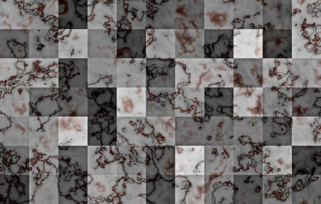 Marble textured with gradient geometric square blocks. Natural black and gold swirls and ripples on grey background. Abstract pattern.の写真素材