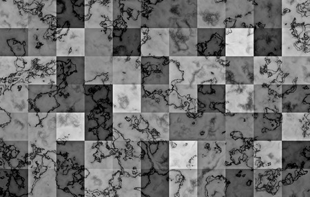 Marble textured with gradient geometric square blocks. Natural black and silver swirls and ripples on grey background. Abstract pattern.の写真素材