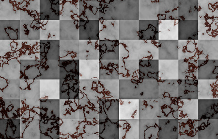 Marble textured with gradient geometric square blocks. Natural black and gold swirls and ripples on grey background. Abstract pattern.の写真素材