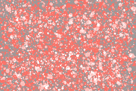 Living Coral color of the Year 2019. Bright white and coral random round paint splashes on grey background. Abstract colorful texture for web-design, digital printing, fashion or concept design.の写真素材