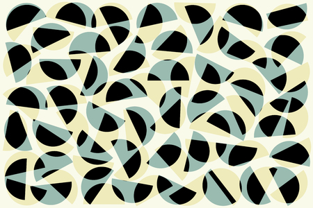Blue black random semicircles on white background. Abstract geometric shapes pattern in retro style for fabric print textile decorの写真素材