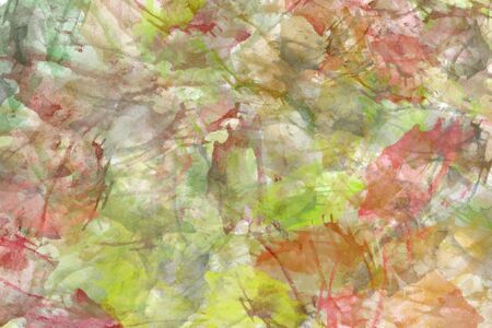 Abstract watercolor background in green and red tones. Colorful aquarelle paint texture. Brush strokes. Vivid ink stain pattern. Paint splash. Modern paintingの写真素材