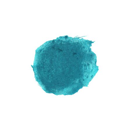 Abstract cyan watercolor background. Colorful aquarelle paint texture. Round brush stroke isolated on white . Vivid ink stain pattern. Paint splash.の写真素材