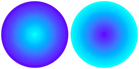 Set of 2 bright abstract  blue and cyan radial gradient circles isolated on white background. Texture with circular lines. Vivid circle patternの写真素材