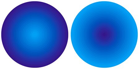 Set of 2 bright abstract  blue radial gradient circles isolated on white background. Texture with circular lines. Vivid circle patternの写真素材