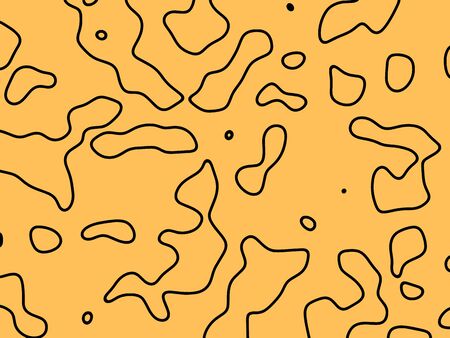 Line drawing of abstract forms and shapes. Black sketch one line hand drawn illustration isolated on yellow background. Minimalism contour art . Simple modern decorのイラスト素材