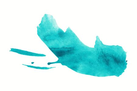 Abstract cyan watercolor background. Colorful aquarelle paint texture. Brush stroke isolated on white . Vivid ink stain pattern. Paint splashの写真素材