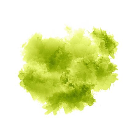 Artistic painting in shades of light green. Colorful paint splashes. Watercolor shape on white background. Modern abstract art.の写真素材