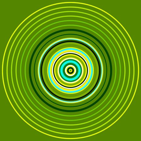 Colorful abstract bright circle background. Circular lines , radial striped texture in green and yellow tones . Round patternの写真素材