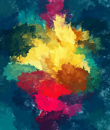 Artistic drawing Bloom bouquet Digital painted paper Bright brushstrokes Ink mix Warped pattern Creative fine artwork creationの写真素材