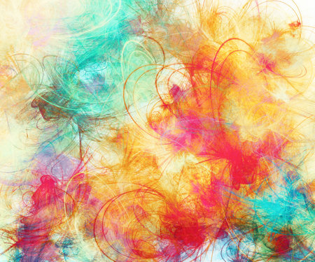 Arbitrary gradient shapes smudges streaks Distorted pattern Textured iridescent drawing Blue orange red palette Graphic composition Painted wall texture designの写真素材