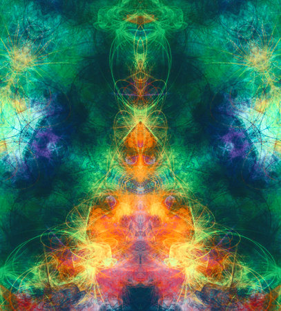 Iridescent symmetry painting Abstract modern artwork Psychedelic texture backdropの写真素材