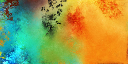 Modern painting Turquoise orange colors Old painted paper surface Abstract grit stucco texture Grungy pattern Overlay backgroundの写真素材