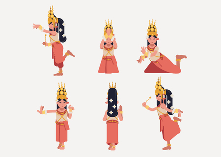 Khmer apsara dance moves vector illustration setのイラスト素材