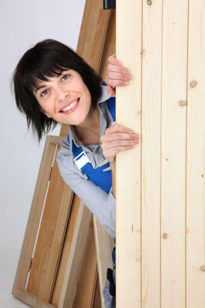 Portrait of a smiling carpenterの写真素材