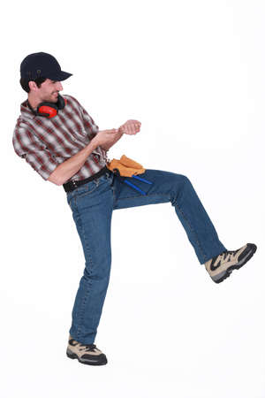 Man faking to pull a rope.の写真素材