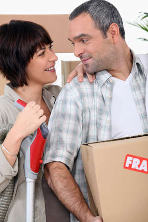 Couple moving into new homeの写真素材