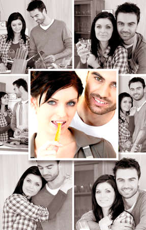 Mosaic of young couple at homeの写真素材