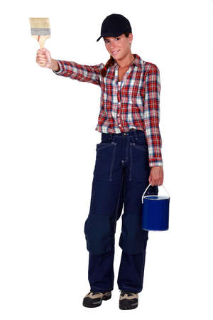 Decorator with paint and a brushの写真素材