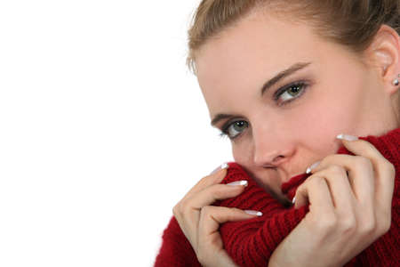 Woman wearing jumperの写真素材