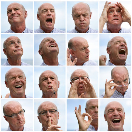 Collage of a man making faces