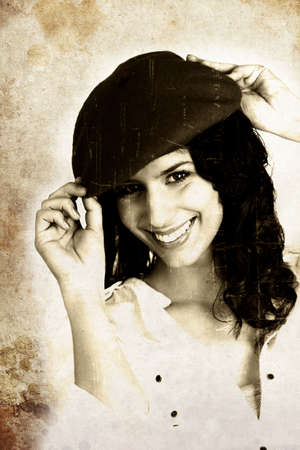 A black and white picture of a brunette.の写真素材