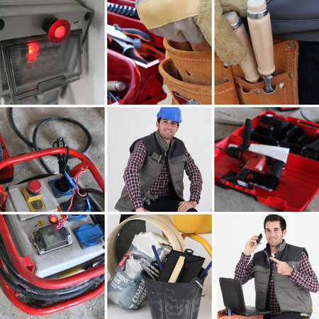 Collage illustrating the job of a builderの写真素材