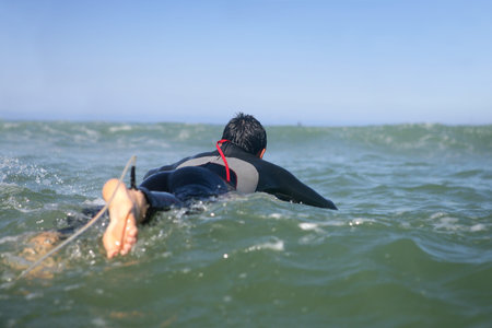 Surfer paddling