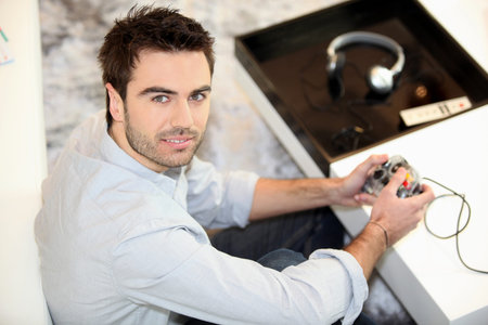 Man using computer console