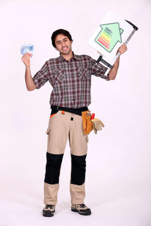 Man stood with energy rating adviceの写真素材