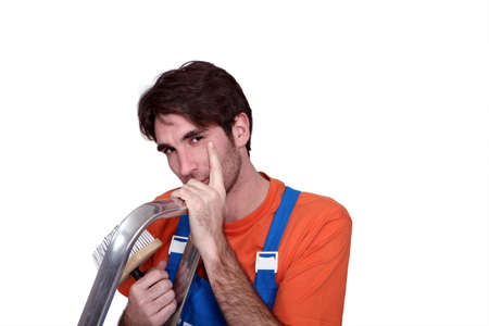 Decorator thinking about somethingの写真素材