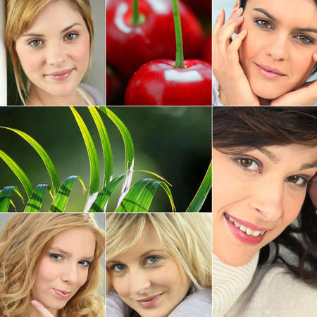 A collage of healthy-looking young womenの写真素材