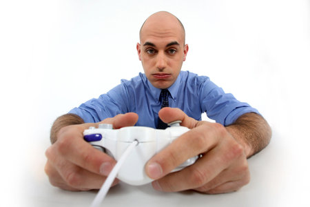 man playing video game