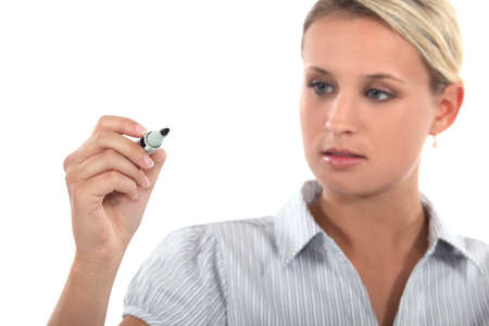 Woman with a marker penの写真素材