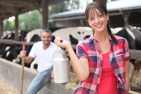 man and woman in farmの写真素材