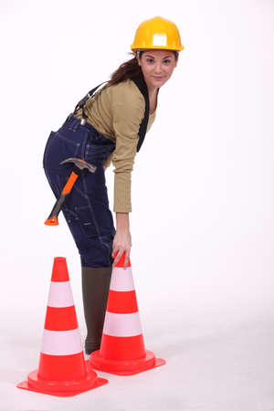 Installing cones.の写真素材