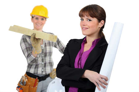Woman carpenter and woman architectの写真素材