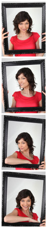 Photo strip of woman holding empty frame