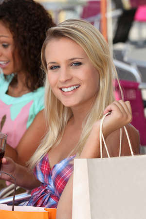 Two girls enjoying shopping tripの写真素材