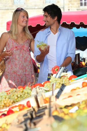 Couple at a marketの写真素材