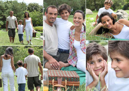 Collage of a family having a picnicの写真素材