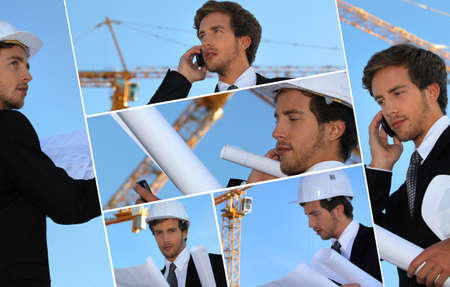 Collage of an engineer working on-siteの写真素材