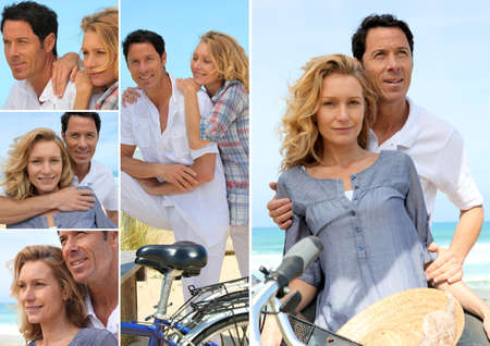 Couple enjoying bike ride by the coastの写真素材