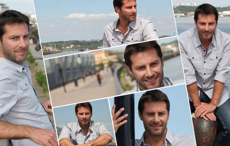 Montage of a man on a promenadeの写真素材