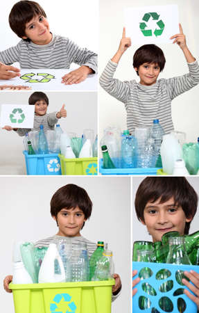 Collage of a boy recyclingの写真素材